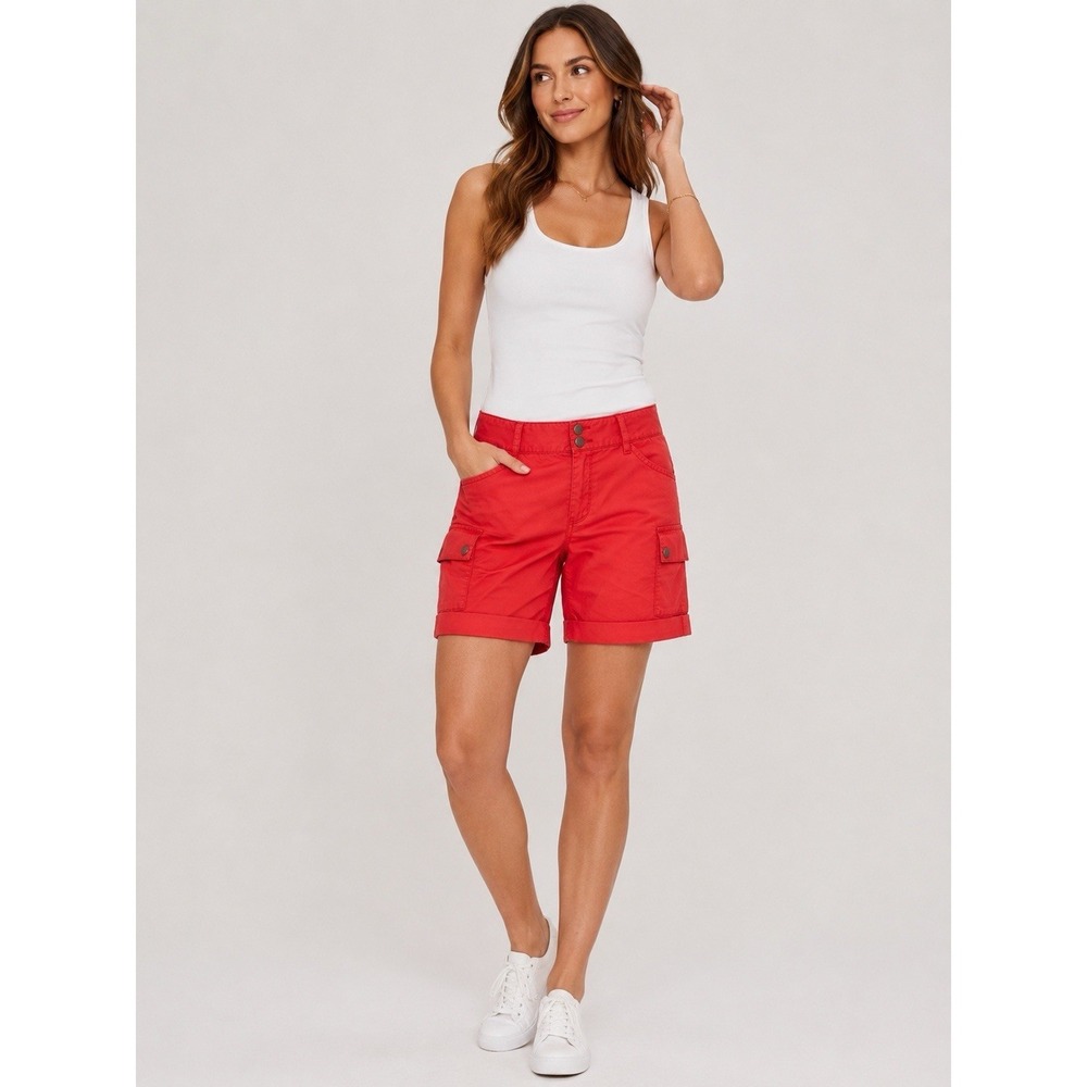 Eddie Bauer Cargo Shorts Women's 12 Tall Red Cotton Hiking Utility Outdoor